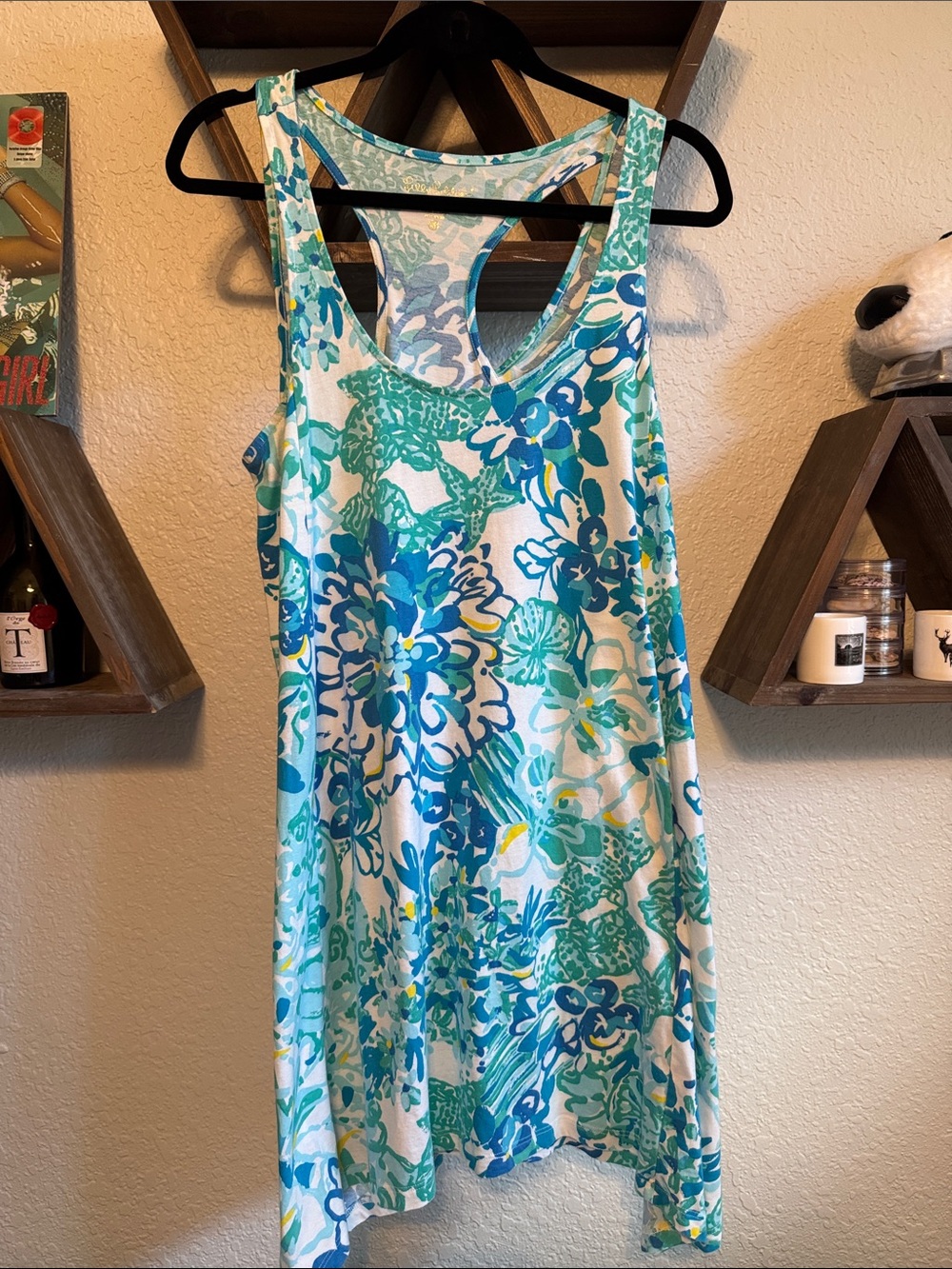 Lilly Pulitzer Blue Teal Floral Asymmetrical Tank Dress